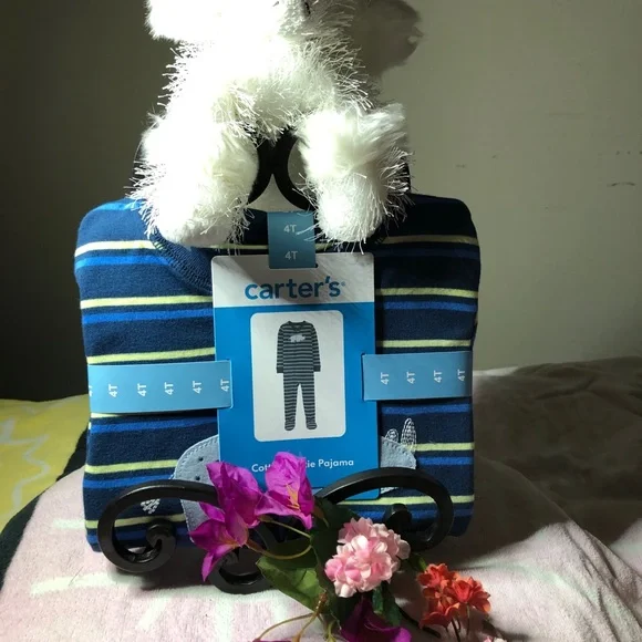 Carter's Navy and Green Striped Pajama Set - Picture 4 of 8